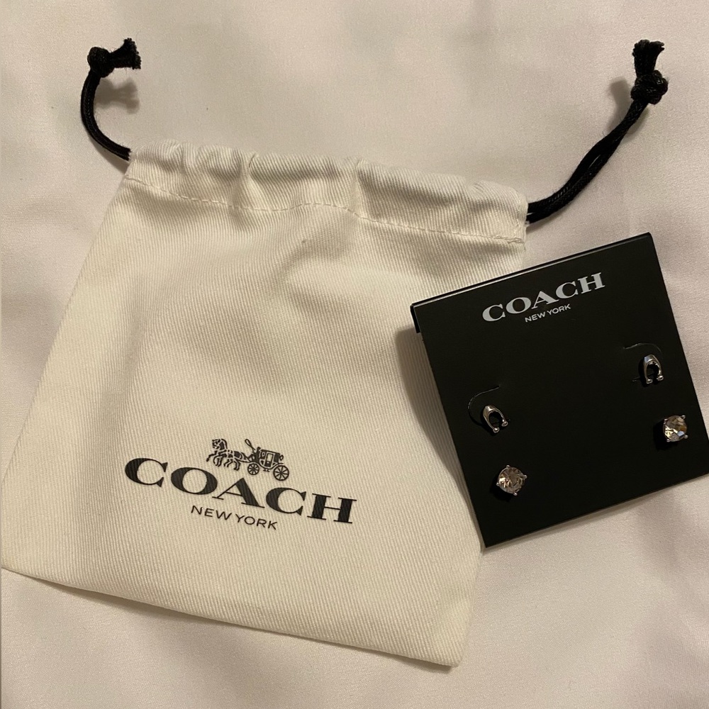 NWT COACH Signature C Stud Earring Set of 2 with Dust Bag